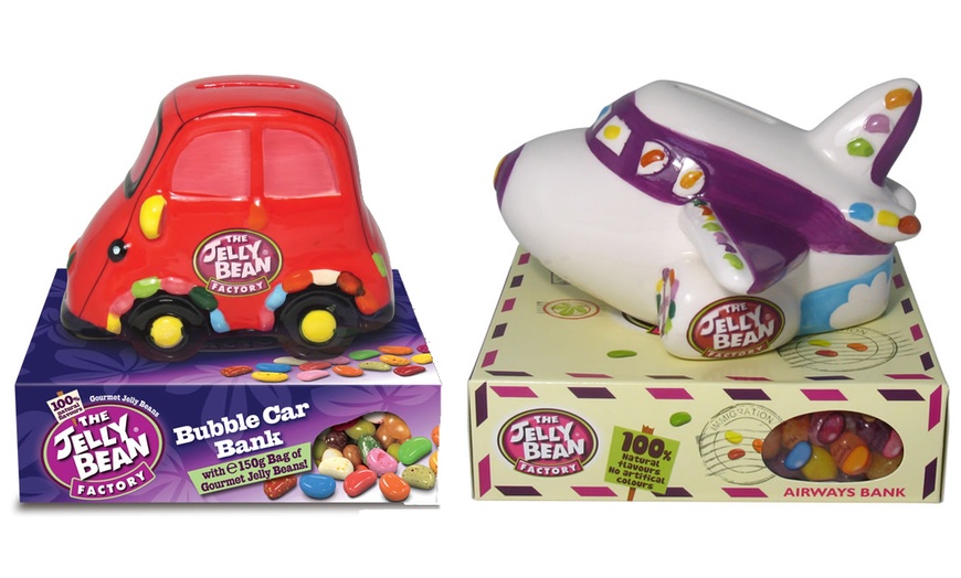 Image 1: Jelly Bean Car or Plane Coin Bank