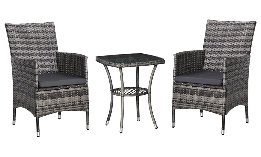 Image 2: Outsunny Outdoor Rattan-Effect Bistro Set with Cushions