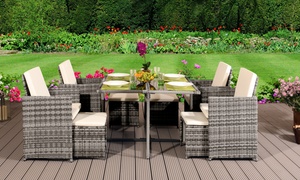  Nine-Piece Rattan-Effect Cube Dining Set with Optional Cover 