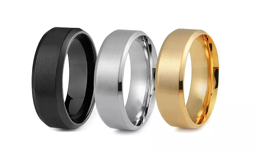 Men's Stainless Steel Comfort Fit Wedding Band Ring Set (3-Piece) - Primary Image
