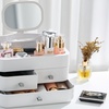 Image 1: Large Vanity Makeup Organizer with Mirror Drawers