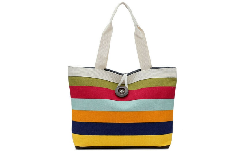 Image 5: Stripe Canvas Summer Beach Bag