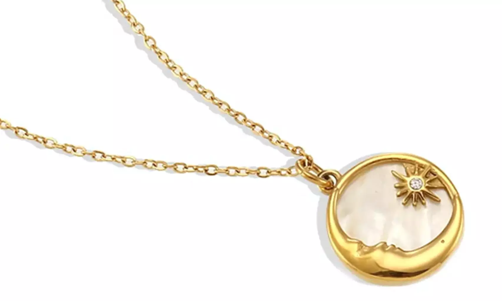 Vergulde ketting met parelmoeren maanhanger