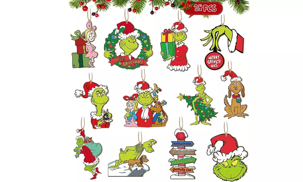 24er-Pack Grinch-inspirierter Christbaumschmuck