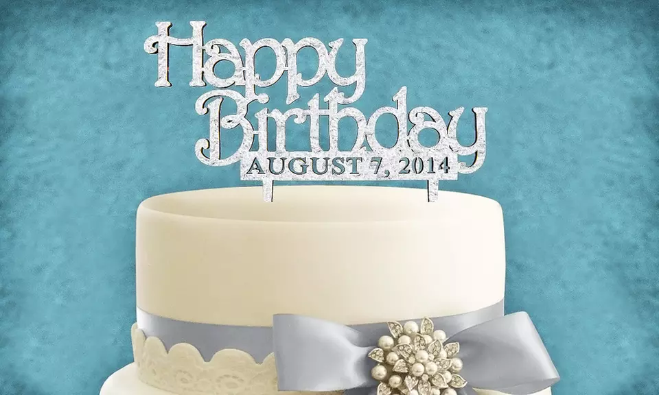 Unpainted or Painted Custom Birthday Cake Topper with Date from aMonogram Art (50% Off) - Primary Image