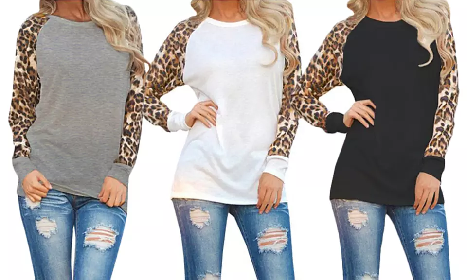 1, 2 ou 3 tops à manches longues à imprimé animal pour femme - Primary Image