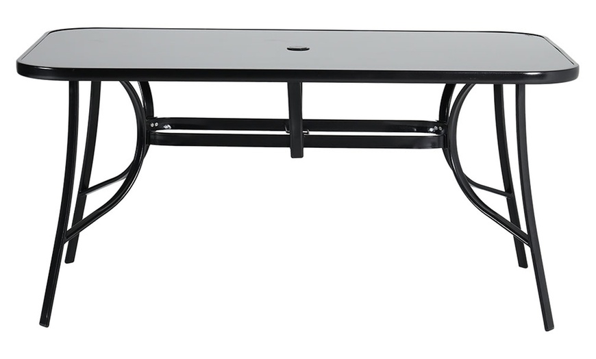 Image 22: Black Tempered Glass Coffee Table with Umbrella Hole 