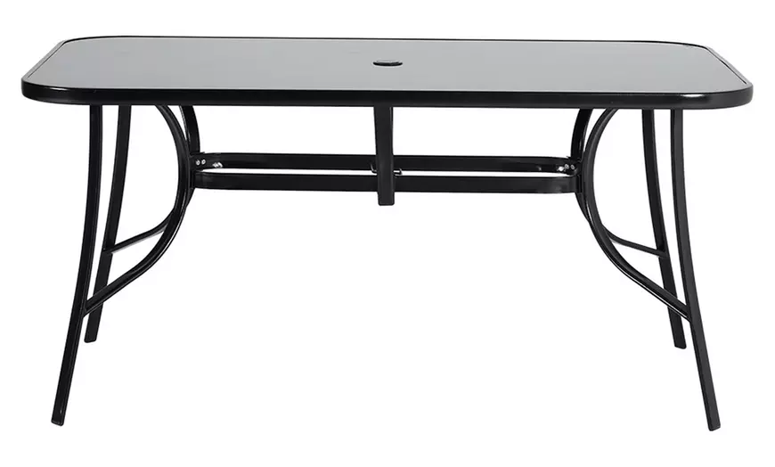 Image 22: Black Tempered Glass Coffee Table with Umbrella Hole 