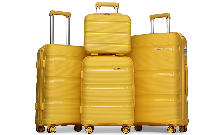 Image 23: Kono Hi Shine Textured Hard Shell PP Suitcases with 360° Swivel Wheels