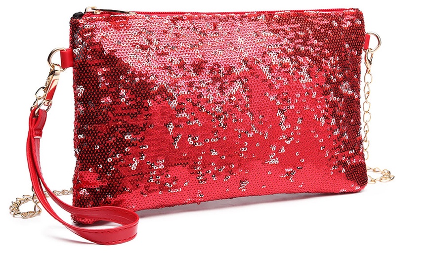 Image 12: Miss Lulu Women's Bling Sequin Clutch Evening Bag