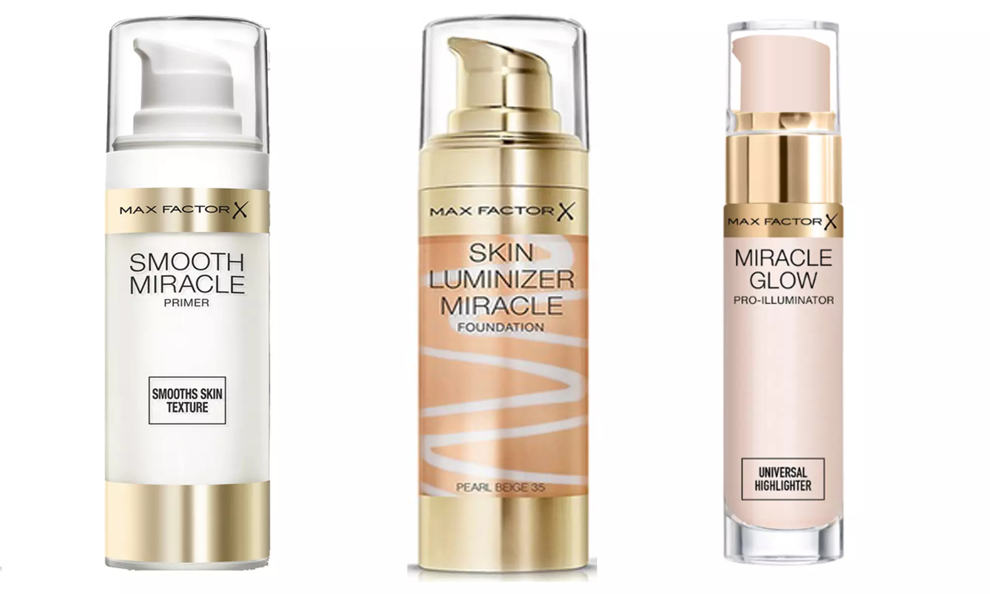 Max Factor Foundation 30ml, Highlighter 15ml and Primer 30ml Set - Second Medium