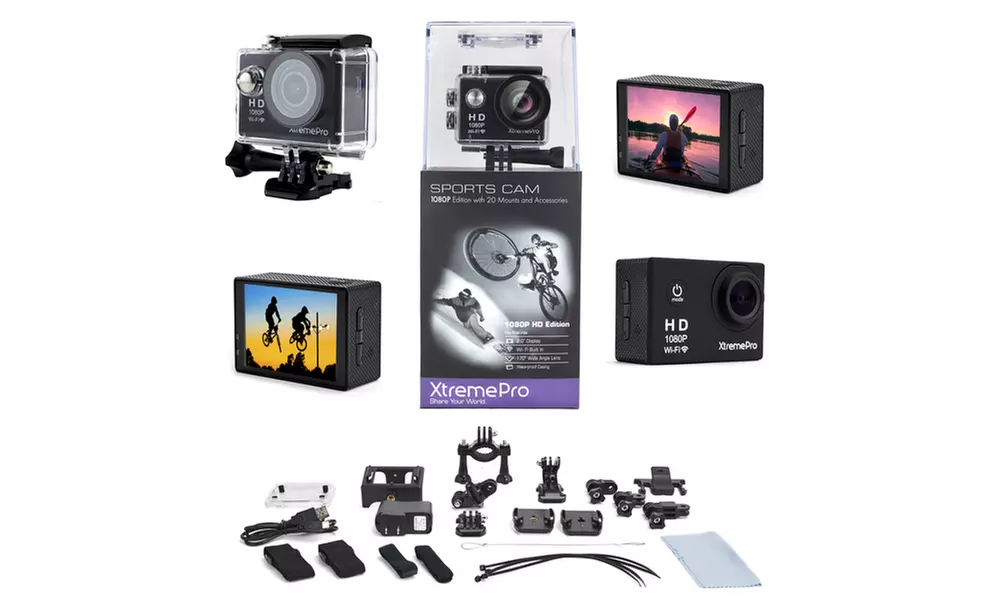 Clearance: XtremePro 1080p Full HD Wifi Waterproof Sports Camera Bundle with 20 Accessories - Primary Image