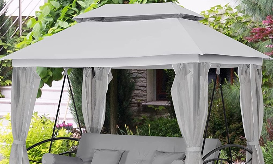 Image 9: Outsunny Three-in-One Convertible Swing Chair with Canopy