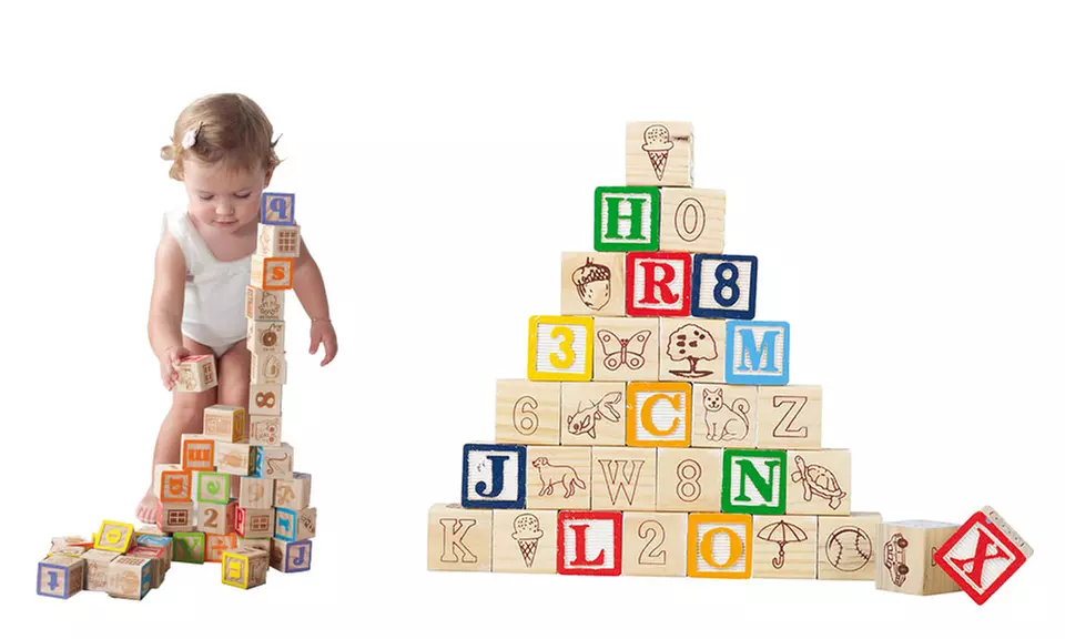 Set de 30 cubes en bois pour l'apprentissage des lettres, chiffres, symboles, animaux et couleurs - Primary Image