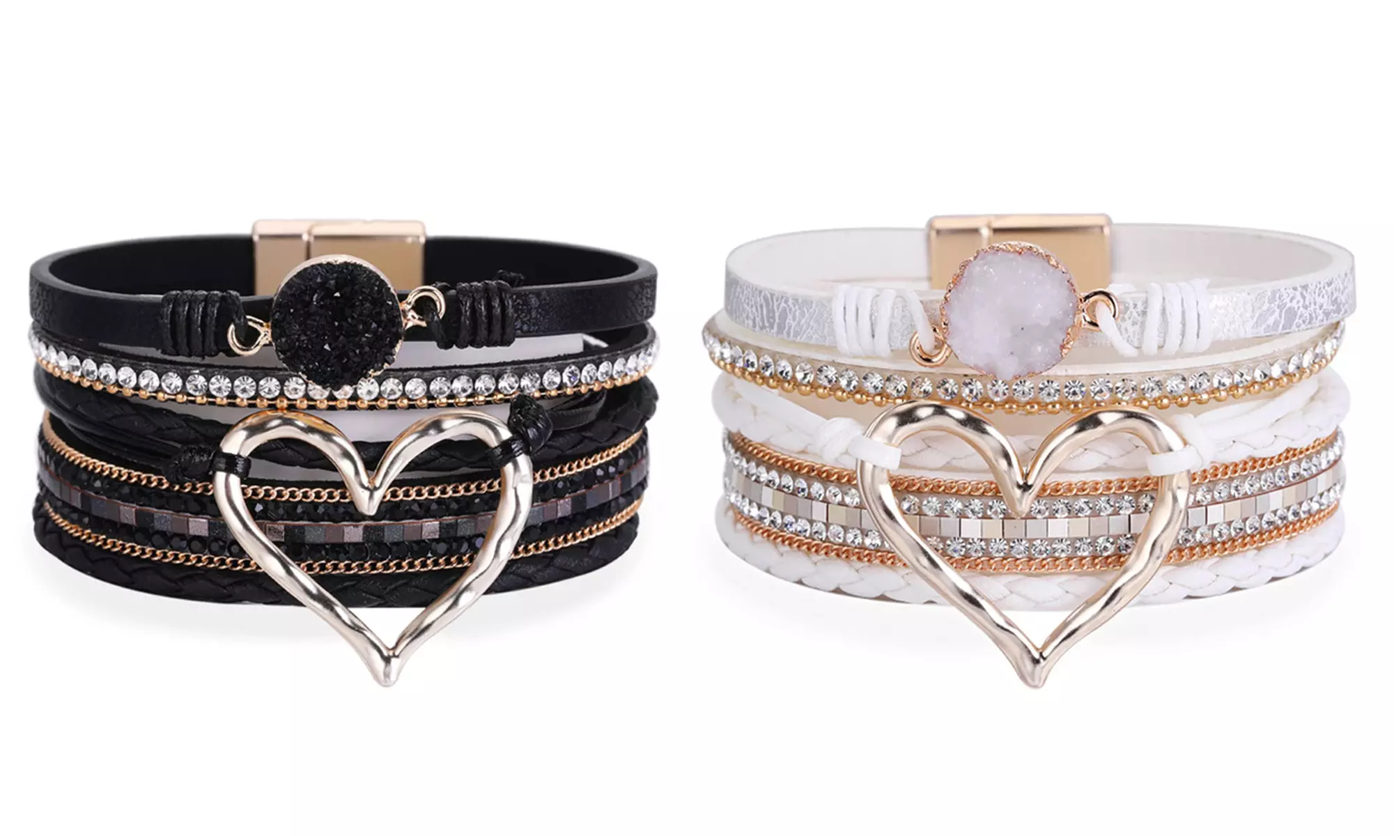 One or Two Heart-Pendant Wrap Bracelets