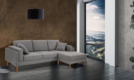 Divano angolare modello Giada rivestito in tessuto grigio