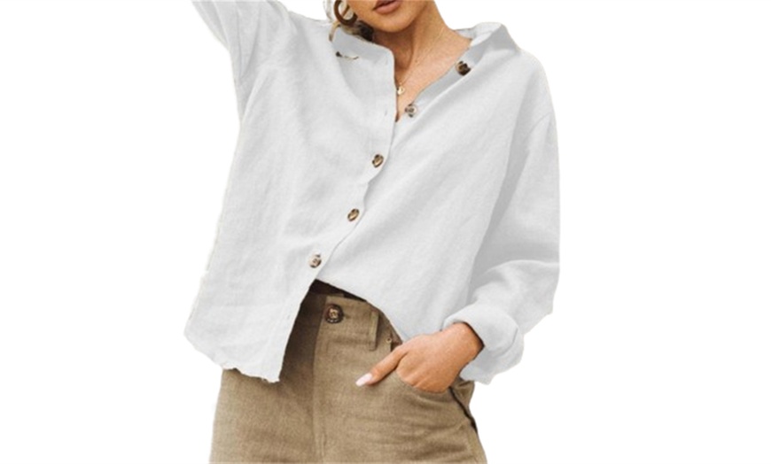 Image 7: Women's Linen Cotton Button Down Shirt