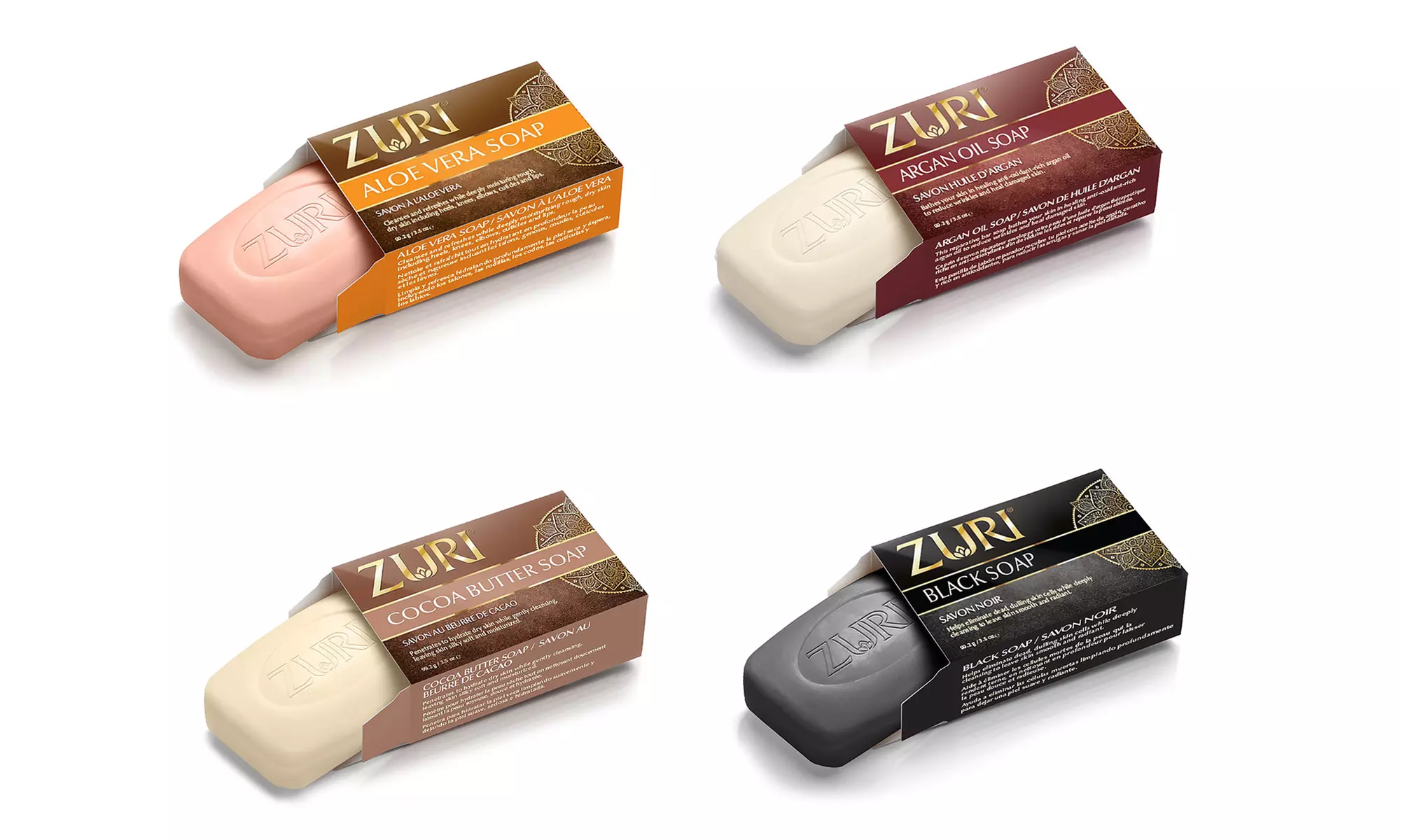 Zuri Aloe-Vera Soap, Argan Soap, Coco-Butter Soap, and Black Soap (1- or 4-Pack) - Primary Image