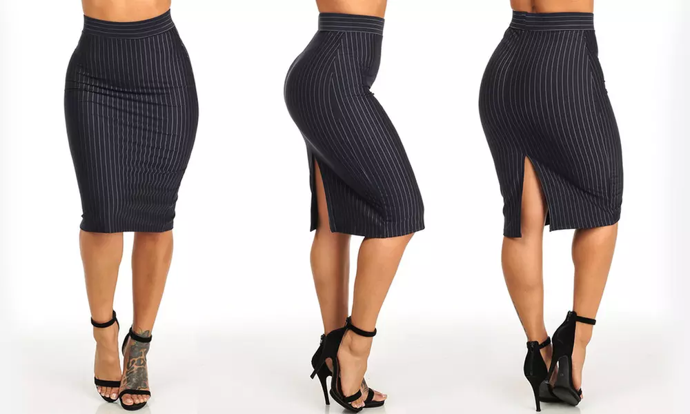 Women's Pinstripe High-Waisted Pencil Skirts - Second Medium