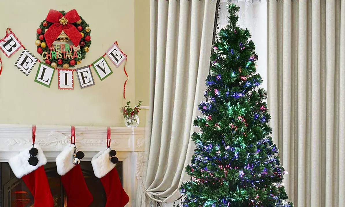 Pre-Lit Fiber Optic Artificial Christmas Tree with Metal Stand - Primary Image