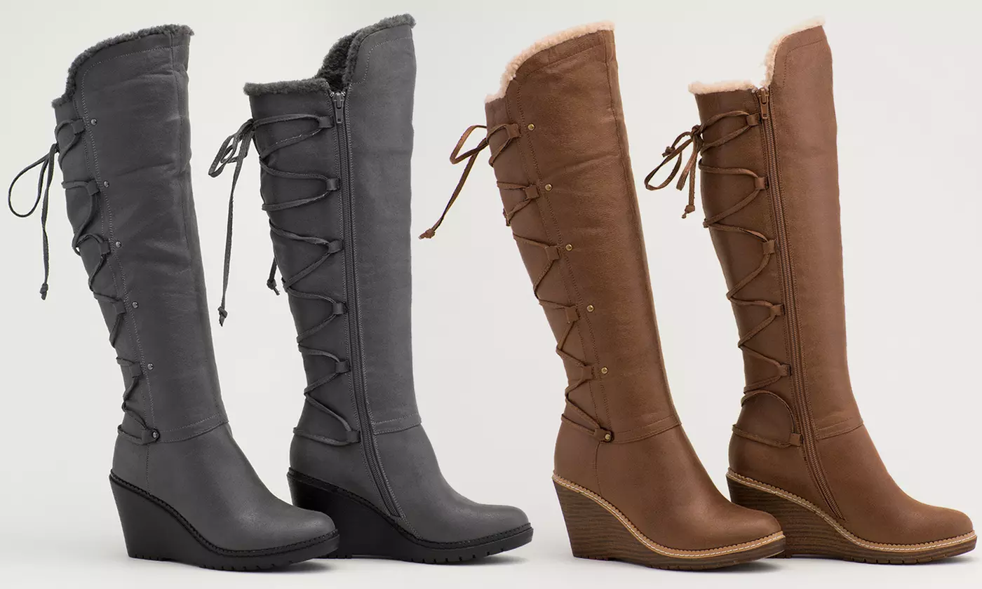 Sociology Lace Back Wedge Boots | Groupon Exclusive (Sizes 8 & 9.5) - Primary Image