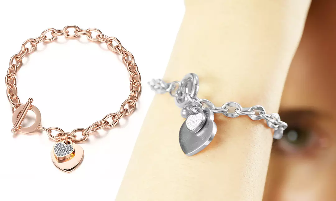 1x oder 2x Herz-Armband mit Swarovski®-Kristallen in Silber oder Roségold - Primary Image