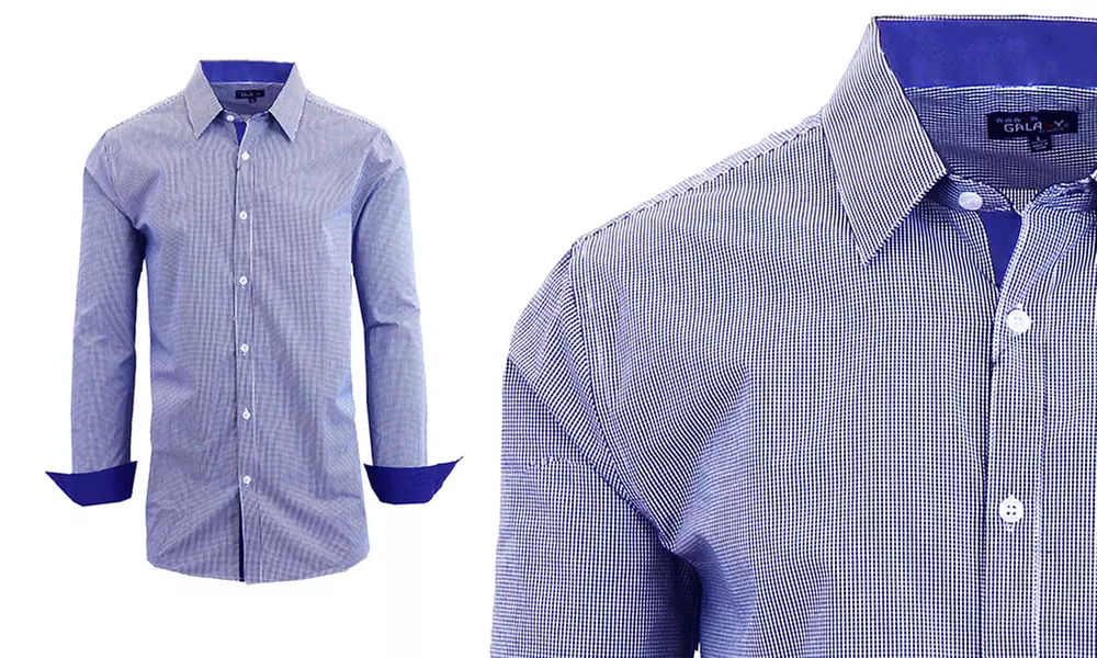 Men's Long-Sleeve Cotton Checkered Dress Shirt - Second Medium