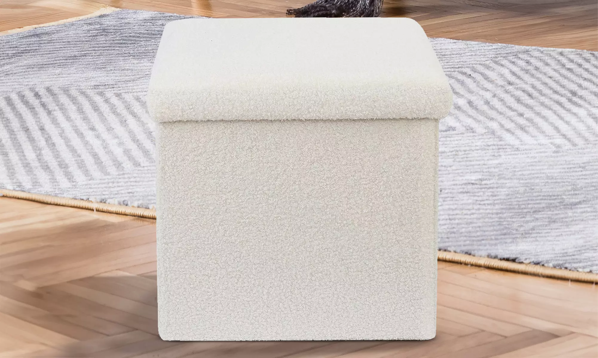 Teddy Boucle Storage Ottoman or Foldable Cube Footstool