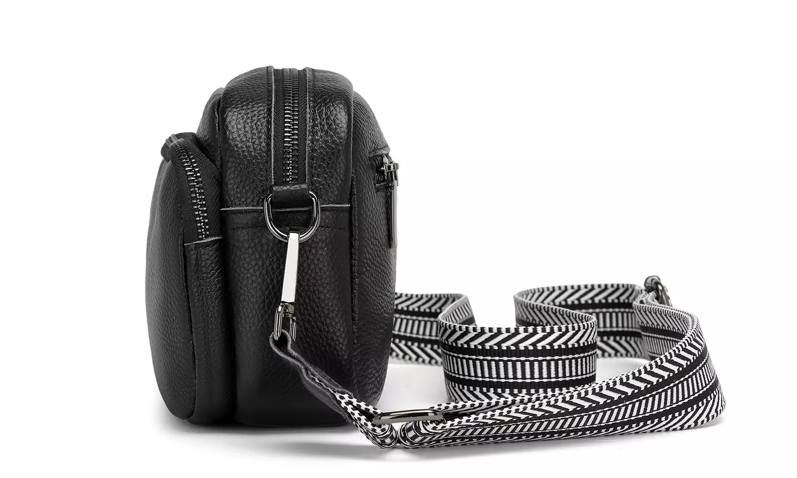 Clearance Leather Crossbody Shoulder Bag with Jacquard Woven Strap