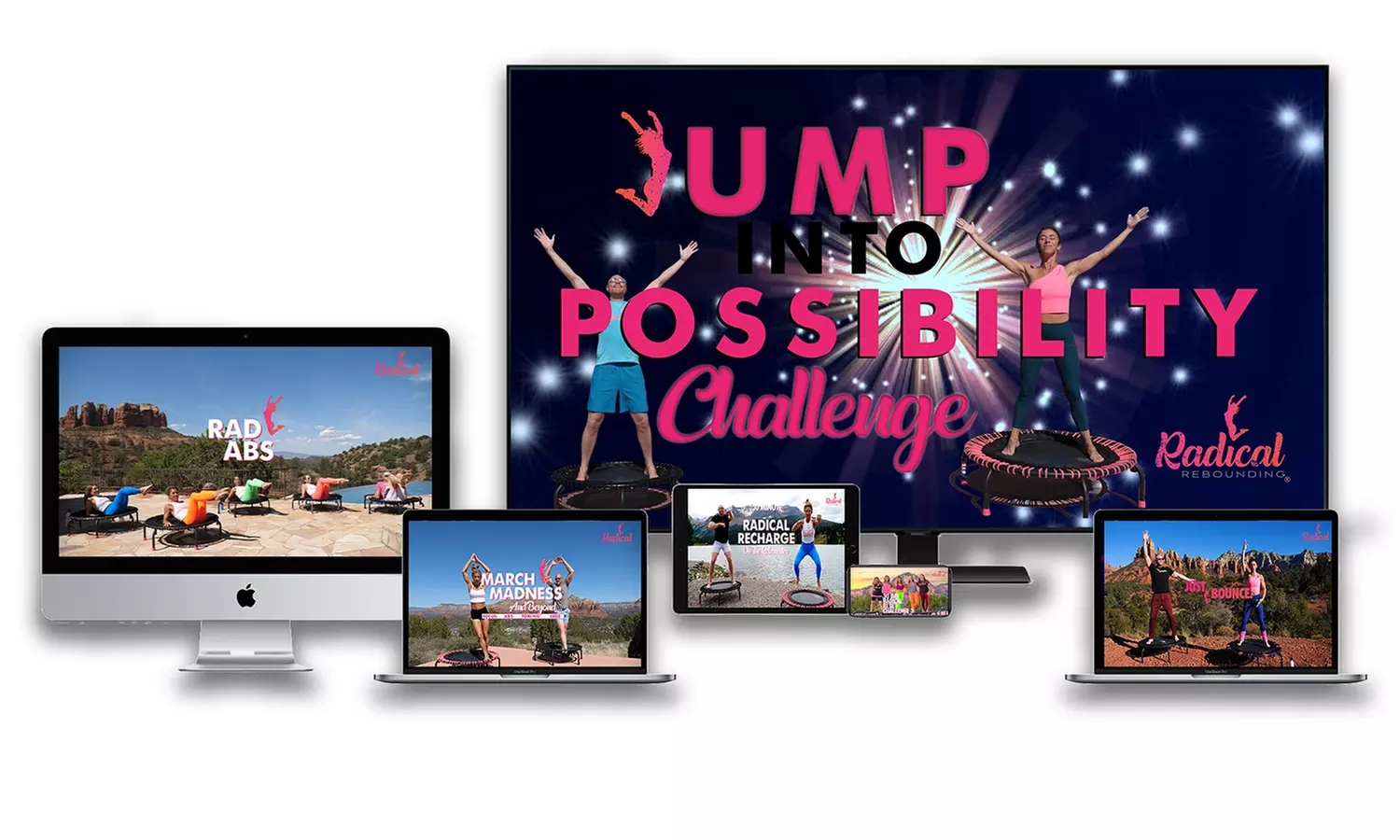 Experience Radical Rebounding's dynamic online trampoline workouts for all levels with up to 50% off, offering flexible fitness options. - Second Medium