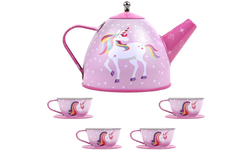 Image 19: 18-Piece Pretend Play Metal Tea Set with Carry Case