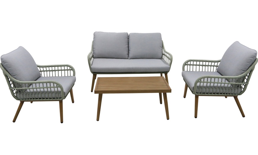 Image 2: Four-Seater Aluminium and Sage Green Rope Lounge Set