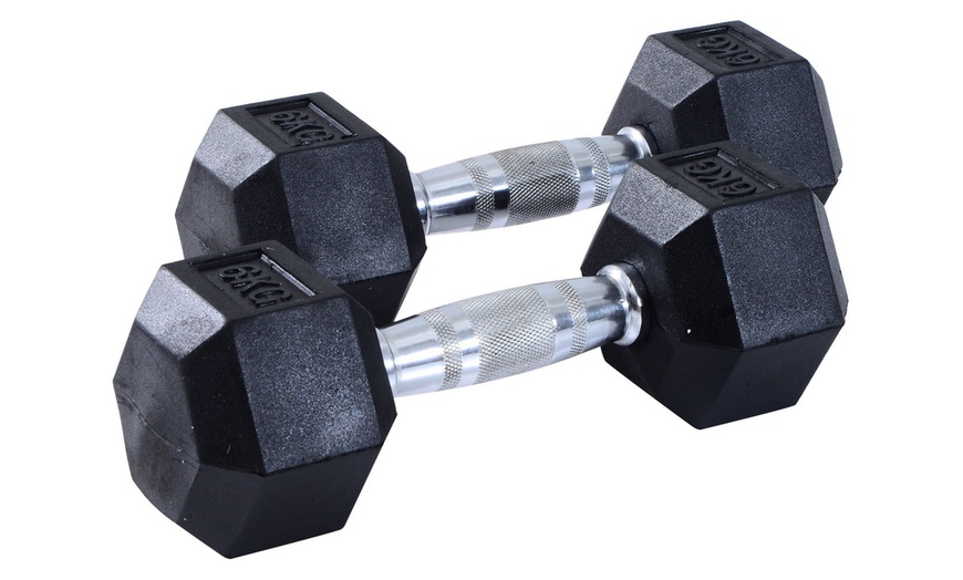 Image 13: HOMCOM Hex Dumbbell Weights 4kg-20kg; Rubber Weight and Metal Grip