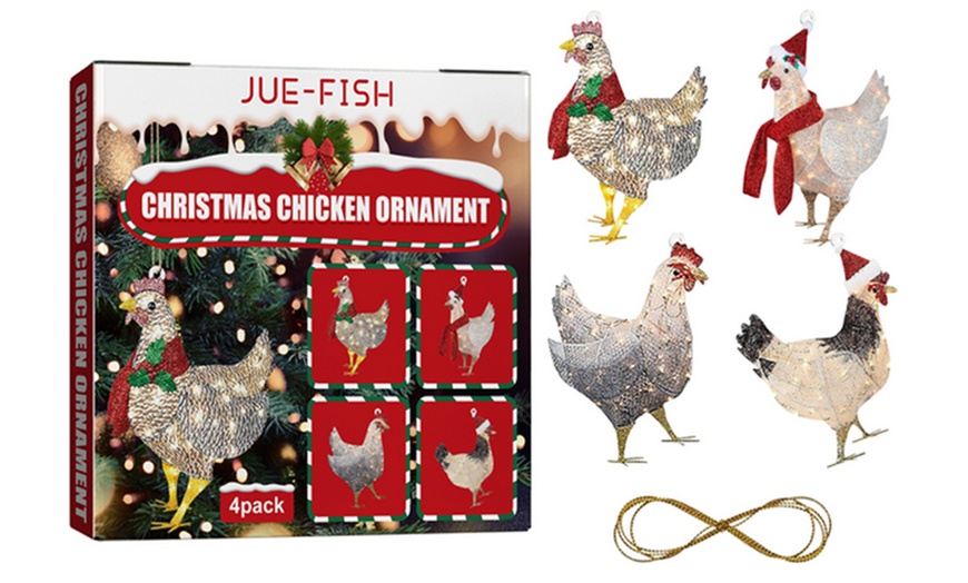 Image 5: One or Two Four-Piece Christmas Scarf Chicken Ornament Sets