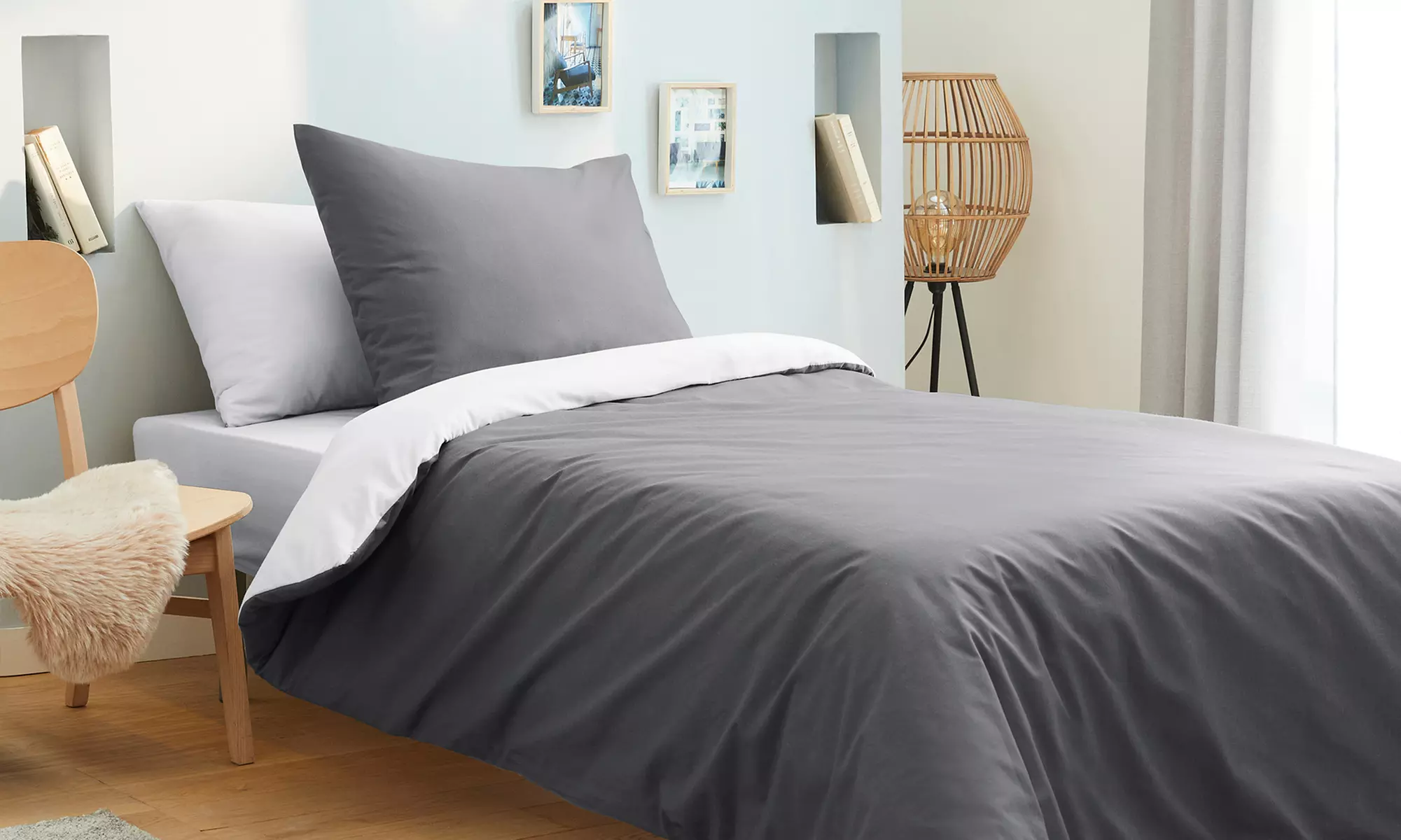 4 of 6-delige bedlinnenset 'Bicolore', in kleur en formaat naar keuze - Primary Image