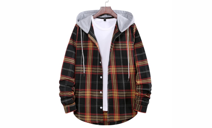 Image 3: Men's Hooded Check Shirt Jacket