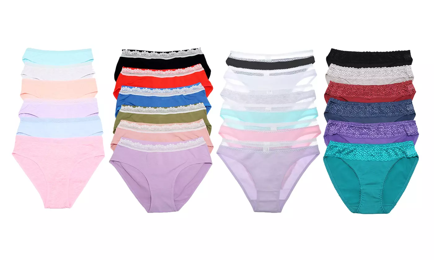 Angelina Bikini Panties with Lace Waist Design (6-Pack) - Primary Image