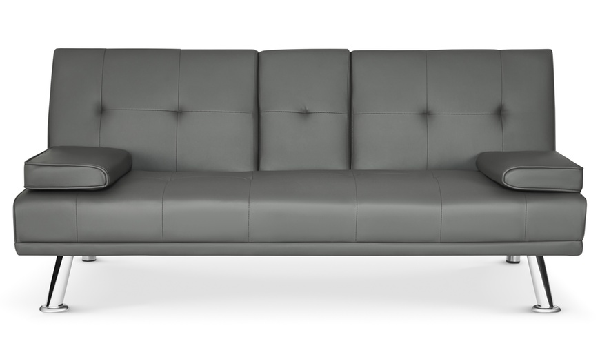 Image 23: Three Seater Sofa Bed with Cup Holders