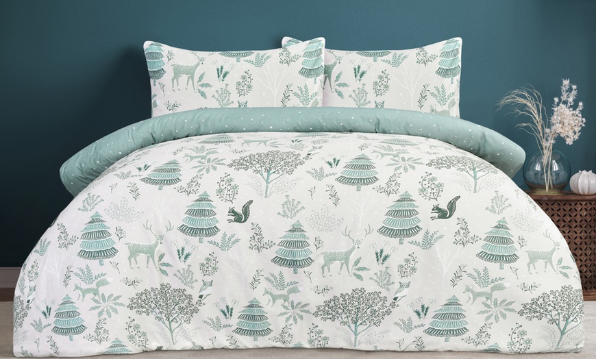 Image 1: Reversible Winter Woodland Duvet Cover Set