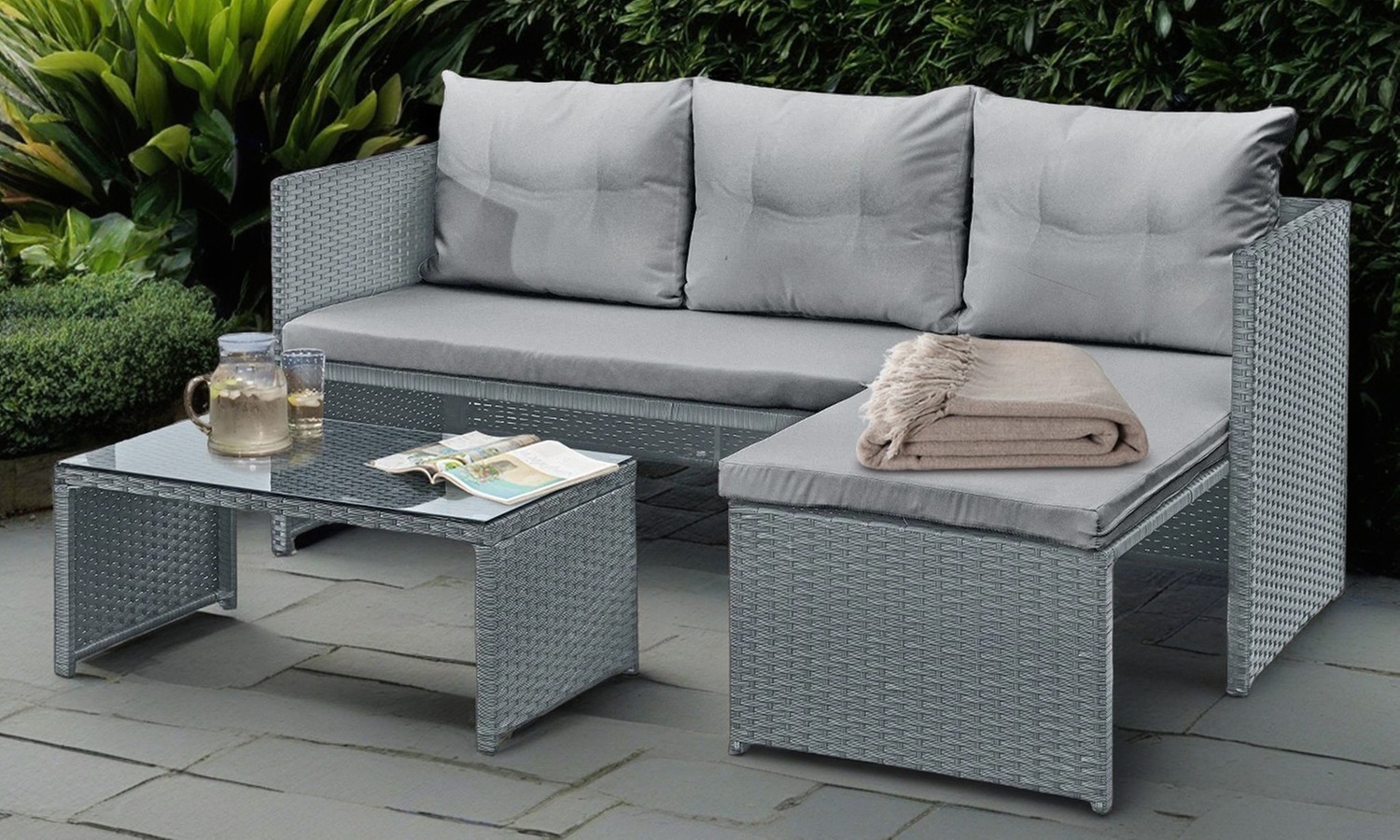 Florence 3-Seater L-Shaped Garden Corner Sofa Set with Table