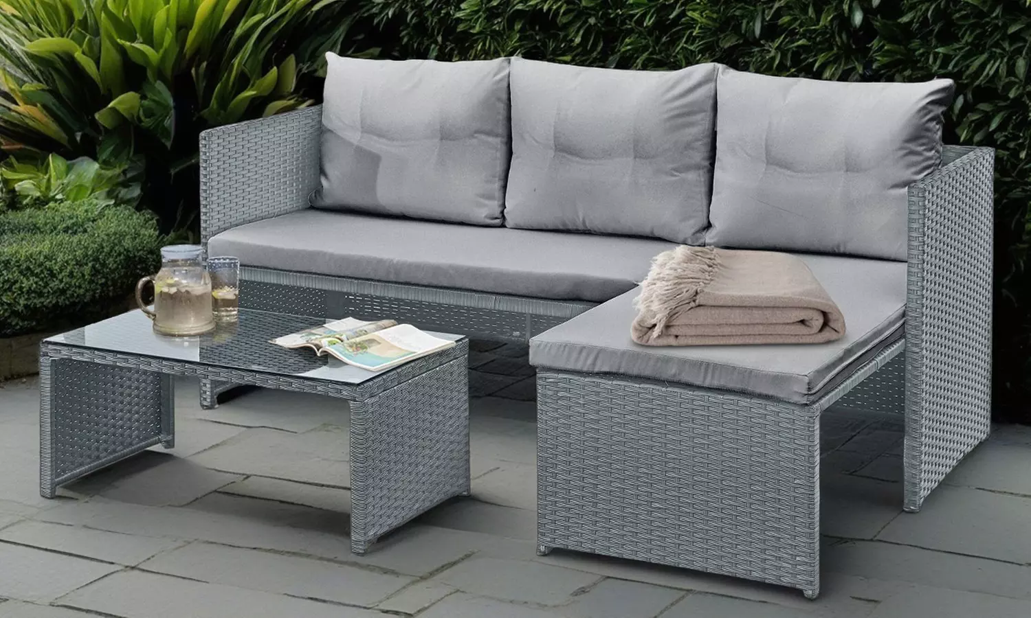 Florence 3-Seater L-Shaped Garden Corner Sofa Set with Table