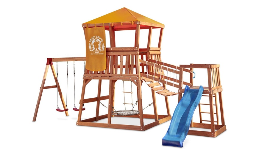 Image 2: Little Tikes Grizzly Grotto Climbing Frame Playhouse Set with Swing