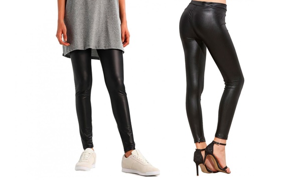 Women S Leather Effect Fleece Lined Leggings