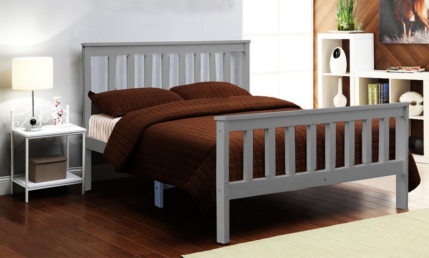 Image 4: Grey Solid Pine Wood Bed Frame