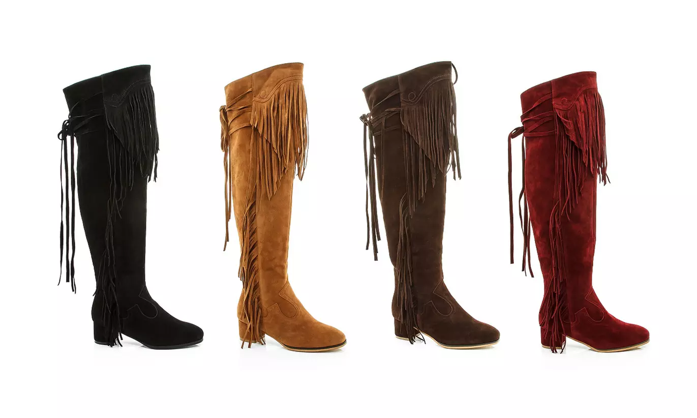 Lady Godiva Janet Women's Over-the-Knee Fringe Boots - Primary Image