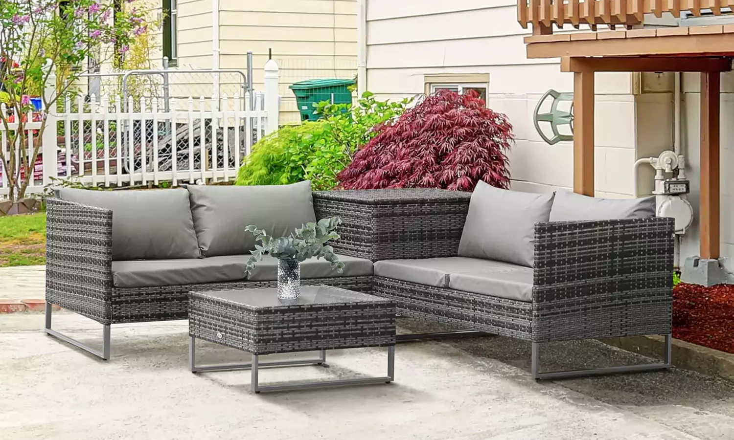 Outsunny Four Seater Rattan-Effect Corner Sofa Set