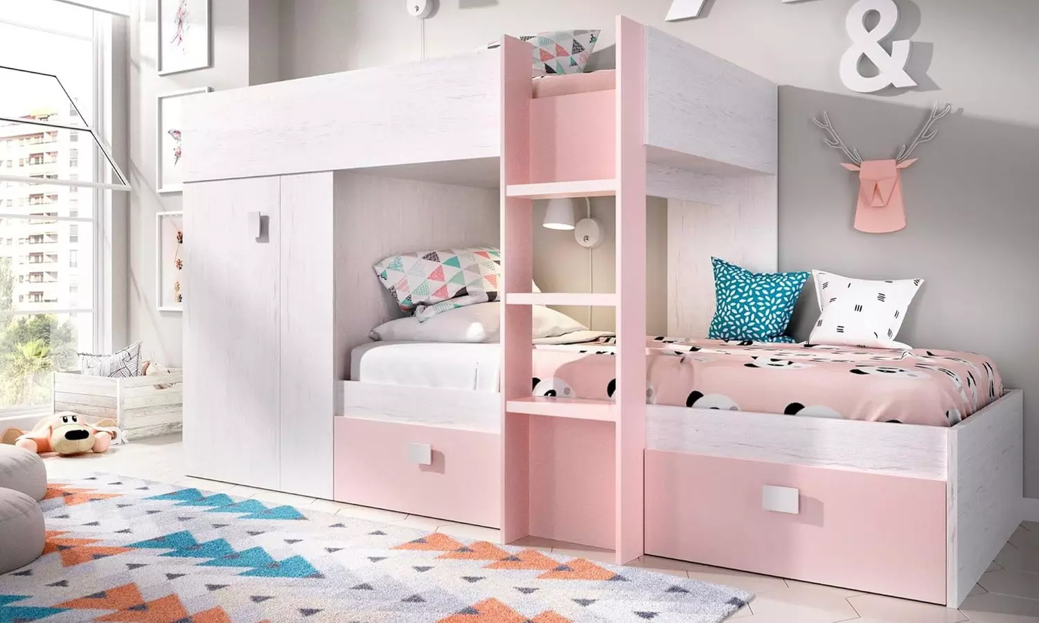 Stapelbed met twee eenpersoonsbedden