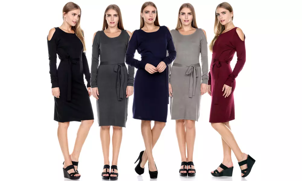 Women's Open-Shoulder Knit Dress - Primary Image