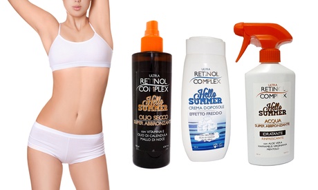 Set di 2 o 3 acque abbronzanti, creme doposole ed oli secco ultra abbronzante Retinol Complex