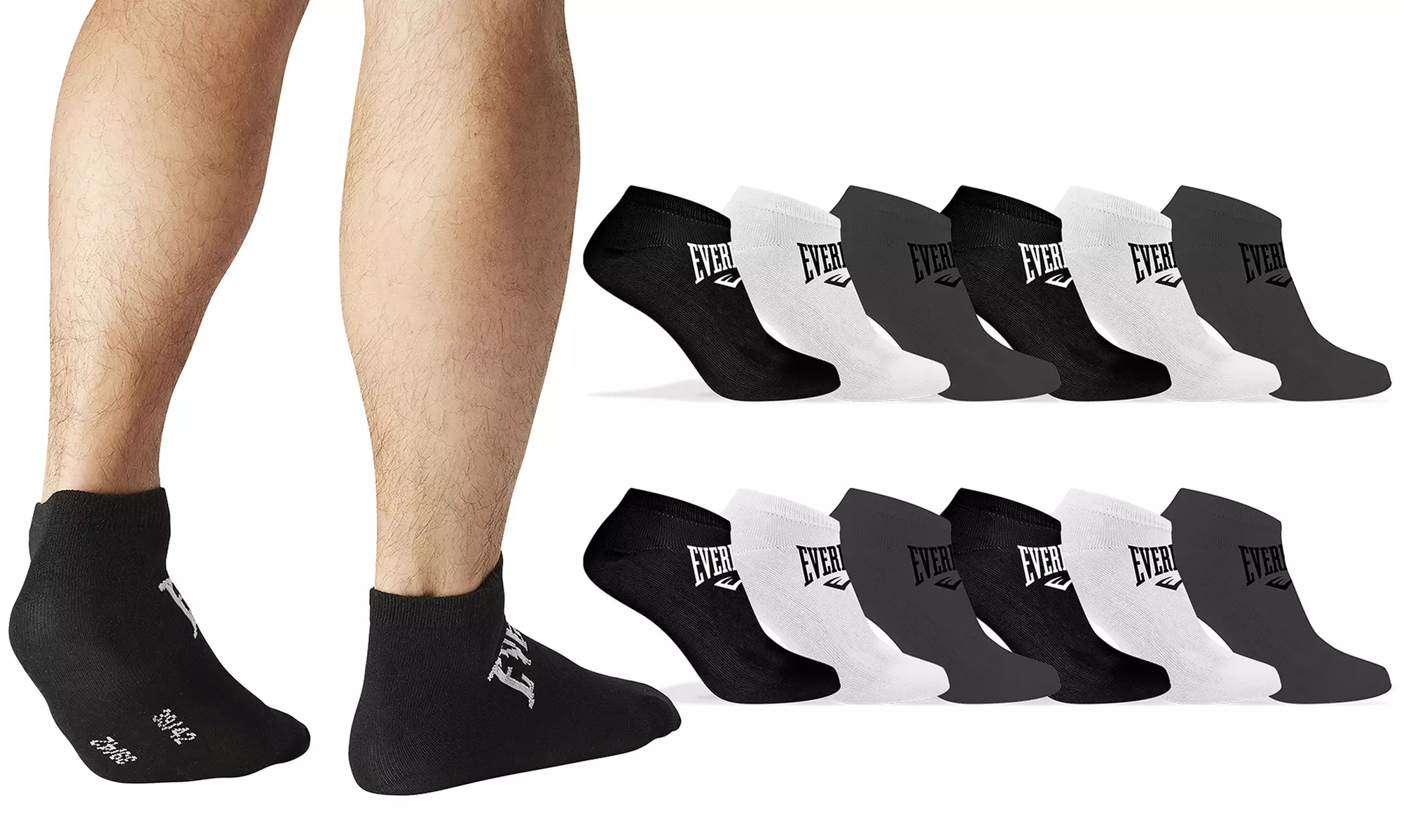 Lot de 6, 9 ou 12 paires de chaussettes assorties, marque Everlast, taille 39-42 ou 43-46 - Primary Image